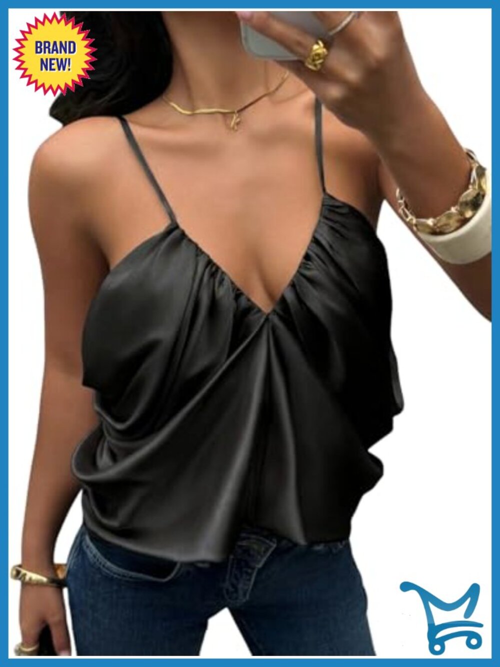 Asymmetrical Satin Crop Top V-Neck Sleeveless Party Club Festival Top